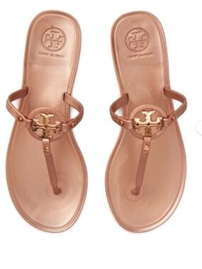 Tory Burch Mini Miller Jelly Sandals Rose Gold  Flat Thong Slip-on Shoes